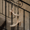 Rose sandals in champagne paillette and champagne metallic leather