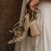 Rose sandals in champagne paillette and champagne metallic leather
