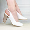 Escarpin en cuir lisse blanc et fine paillette or blond - ouvert à l'arrière