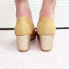 Open-toed pump in sand suede and champagne paillette