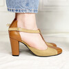 Salomé en cuir lisse marron et velours camel