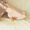 Salomé plateforme en velours rose ballerine et irisé or rose