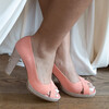 escarpin corail plateforme et talon paillettes or blond