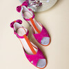 Salomé brides croisées velours rose vif, orange fluo et argentée