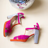 Salomé brides croisées velours rose vif, orange fluo et argentée