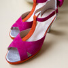 Salomé brides croisées velours rose vif, orange fluo et argentée