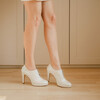 Richelieu plateforme cuir lisse blanc et fines paillettes blanches