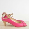 Open-toed pump in raspberry and champagne paillette