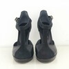 Platform T bar in black soft leather, suede and metallic leather