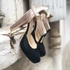 Salomé plateforme en lisse noir, vipérine noire et irisé or rose