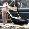 Salomé plateforme en lisse noir, vipérine noire et irisé or rose