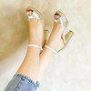 Sandale plateforme doré irisé cuir blanc