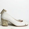 Escarpin talon carré blanc et doré