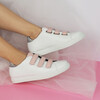 baskets scratchs velcro cuir blanc rose poudré paillettes argent