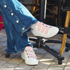 baskets scratchs velcro cuir blanc rose poudré paillettes argent