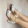 Salomé brides croisées plateforme en fine paillette blanche et irisé or rose