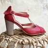 T bar in red snakeskin print and gold