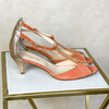 Sandale Charlotte en velours corail foncé et fine paillette champagne