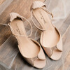 Charlotte plateforme en lisse beige rosé et fine paillette or blond