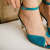 Charlotte High en velours turquoise foncé, paillettes or blond