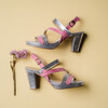 Sandale Emma plateforme en velours rose bonbon et irisé lilas