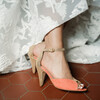 Sandale Charlotte en velours corail foncé et vipérine bronze