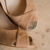 Escarpin ouvert en velours camel et glitter champagne