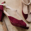 Salomés plateforme en velours grenat et paillettes or blond