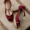 Salomé plateforme ouvertes en velours bordeaux et glitter champagne