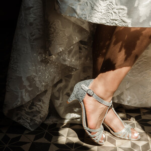 Silver bridal sandal with a small heel