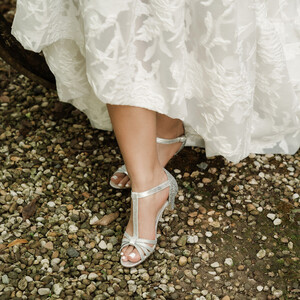 Silver bridal sandal with a small heel