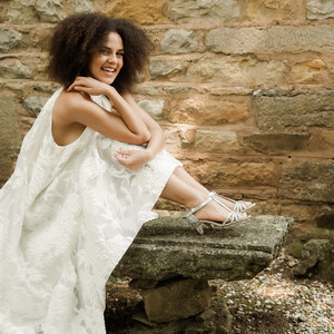 Silver bridal sandal with a small heel