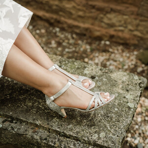 Silver bridal sandal with a small heel