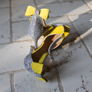 Charlotte high en velours jaune et glitter argent