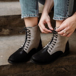 Boots à lacets en velours gris irisé et glitter paillettes noir