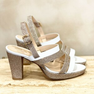 White and gold heeled sandal