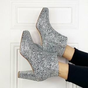 Bottine à plateforme en glitter argent