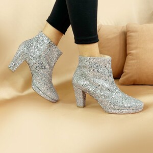 Bottine à plateforme en glitter argent