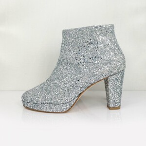 Bottine à plateforme en glitter argent