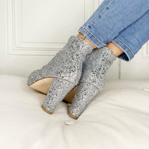 Bottine à plateforme en glitter argent