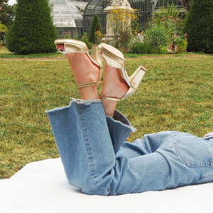 Sandale plateforme doré irisé cuir blanc