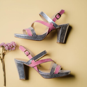 Sandale Emma plateforme en velours rose bonbon et irisé lilas