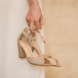 Sandale Charlotte en fine paillette or blond et irisé or rose