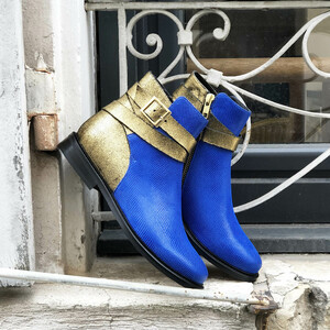 Chelsea boots bleues et dorées personnalisées