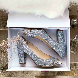 Escarpin brides croisées glitter argent