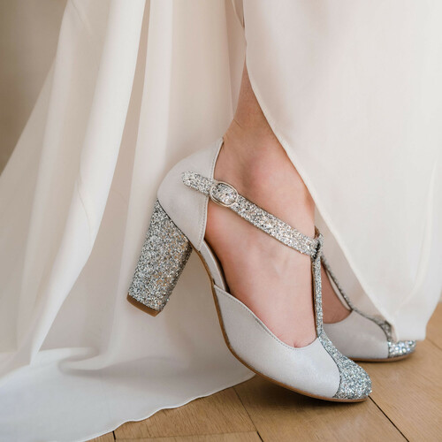 White and silver bridal shoes
