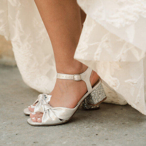 Silver wedding sandals for women with small heels