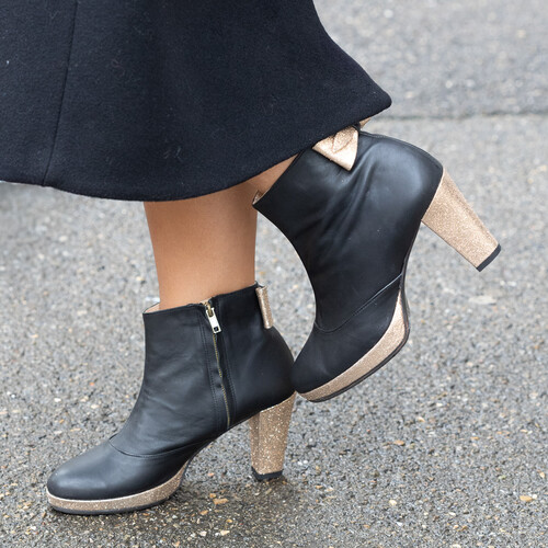 Bottines noires dorées paillettes noeud