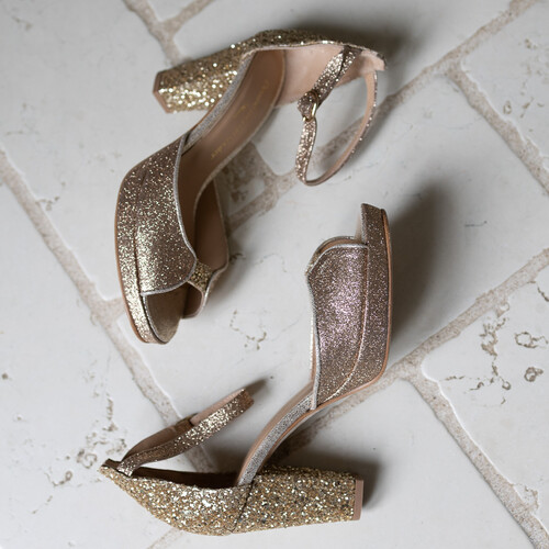 Charlotte plateforme en paillettes et glitter champagne