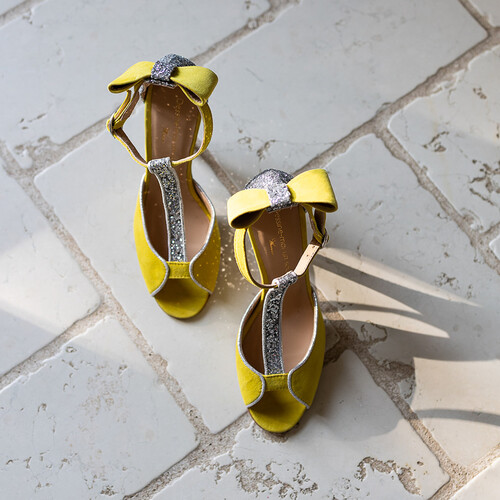 Charlotte high en velours jaune et glitter argent